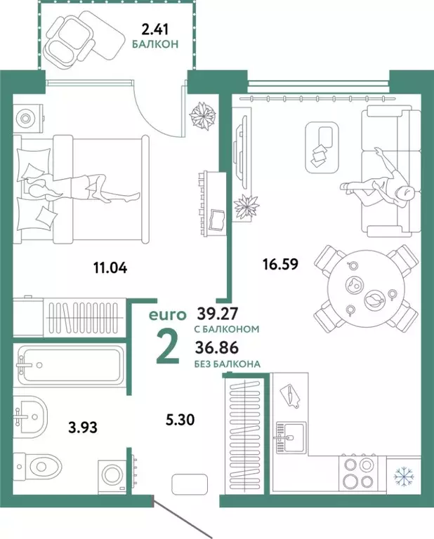 2-к кв. Свердловская область, Екатеринбург ул. Шефская, 22А (39.27 м) - Фото 1