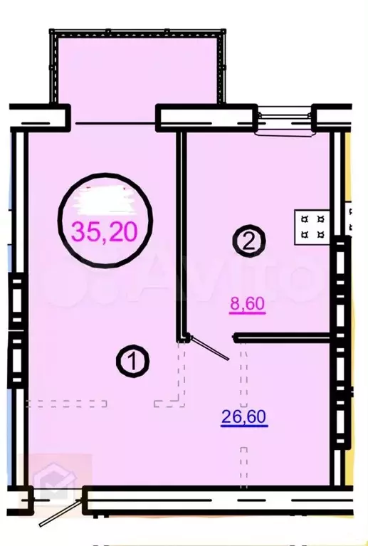 1-к. квартира, 35,2 м, 5/9 эт. - Фото 0