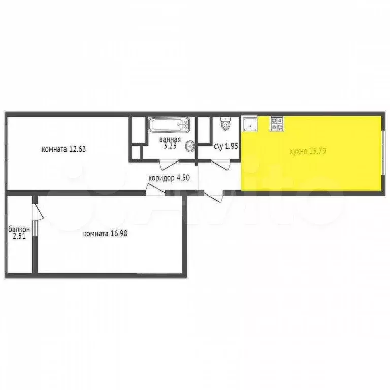 2-к. квартира, 60 м, 14/15 эт. - Фото 1
