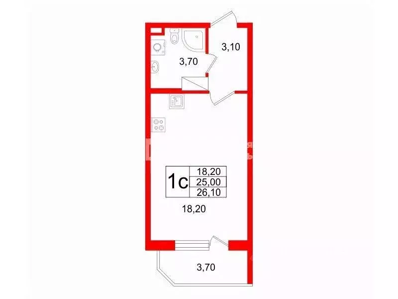 Квартира, студия, 25 м - Фото 1