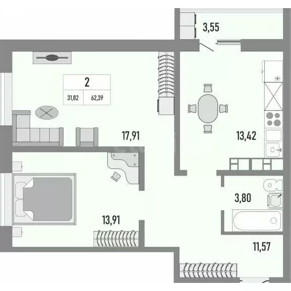 2-комнатная квартира: Оренбург, улица Юркина, 6 (62.39 м) - Фото 1