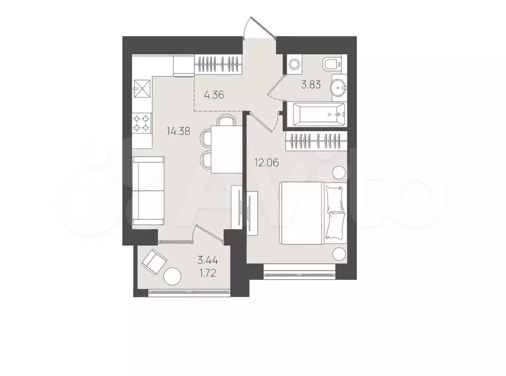 1-к. квартира, 36,4 м, 2/5 эт. - Фото 1