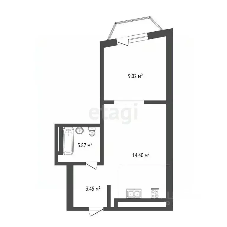 1-к кв. Тюменская область, Тюмень ул. Фармана Салманова, 5 (31.3 м) - Фото 2