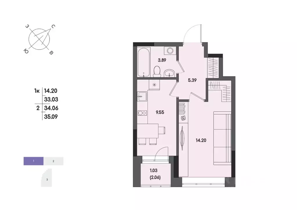 1-к кв. Удмуртия, Ижевск ул. Джамбула, 83 (34.06 м) - Фото 1
