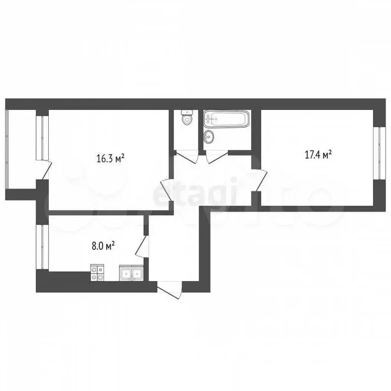 2-к. квартира, 50 м, 1/5 эт. - Фото 0