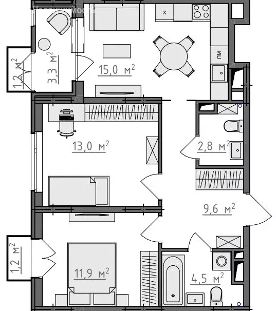 2-комнатная квартира: Владимир, микрорайон Сновицы-Веризино (59.17 м) - Фото 1