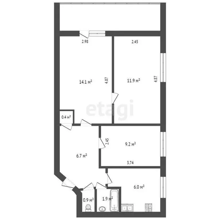 3-комнатная квартира: Севастополь, улица Павла Корчагина, 10 (51.1 м) - Фото 0