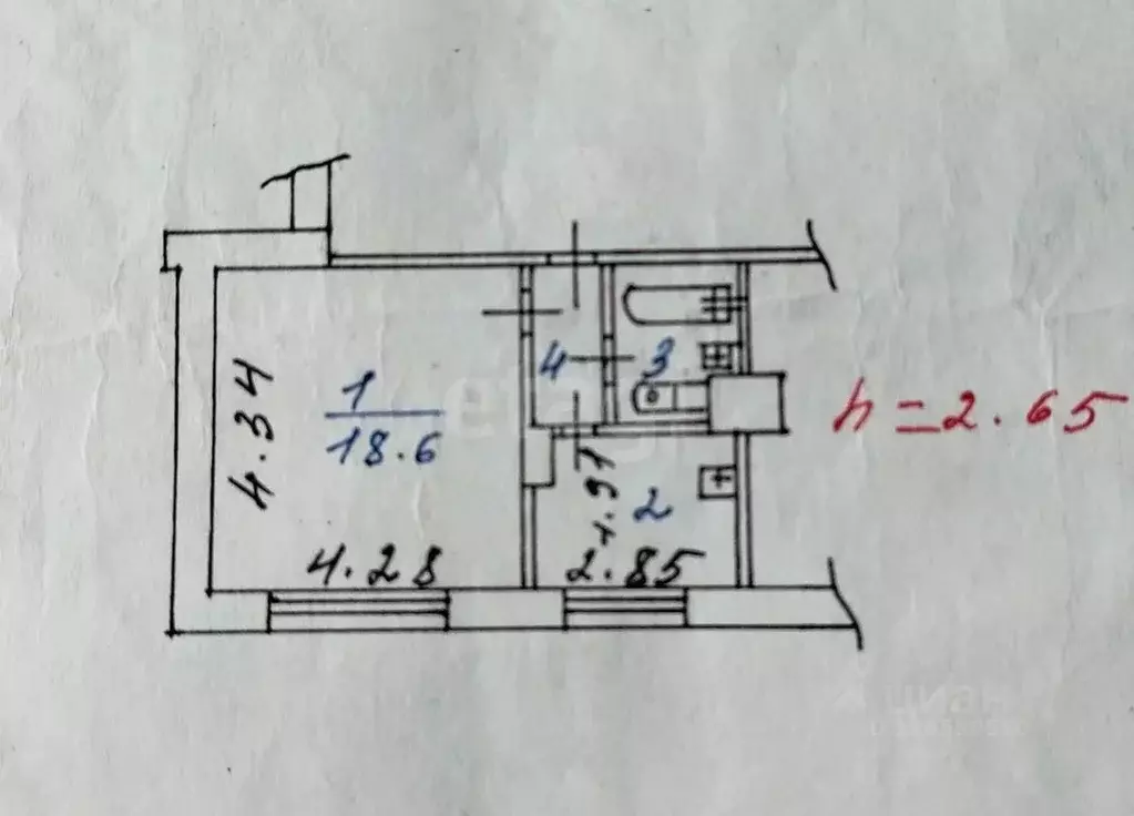 1-к кв. Кемеровская область, Новокузнецк ул. Павловского, 19 (29.7 м) - Фото 2