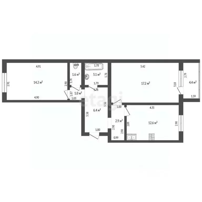 2-к кв. Башкортостан, Стерлитамак ул. Артема, 116А (59.0 м) - Фото 1
