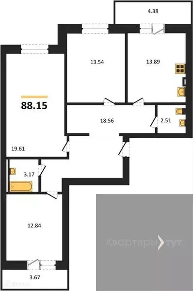Продаётся 3-к квартира, 88.15 м - Фото 0
