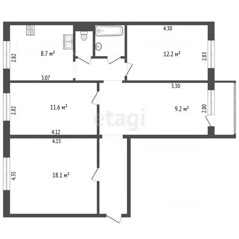 4-к кв. Челябинская область, Челябинск просп. Победы, 378 (80.9 м) - Фото 2
