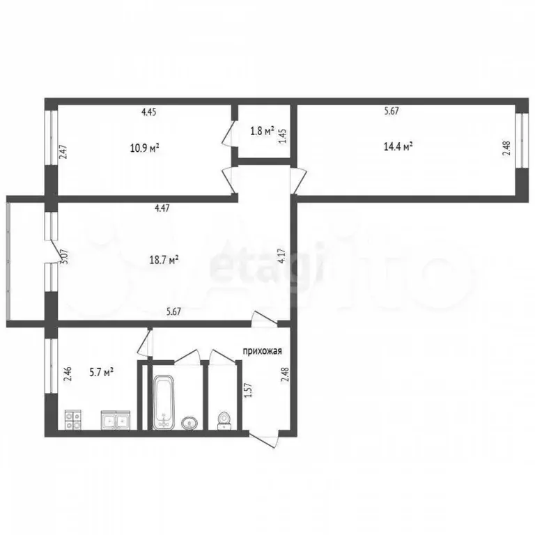 3-к. квартира, 59 м, 3/5 эт. - Фото 1