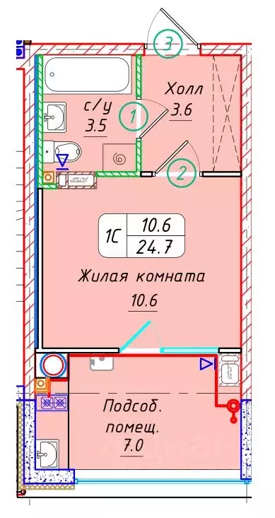 Студия Ставропольский край, Ставрополь № 36 мкр, ЖК Фруктовый сад,  ... - Фото 1