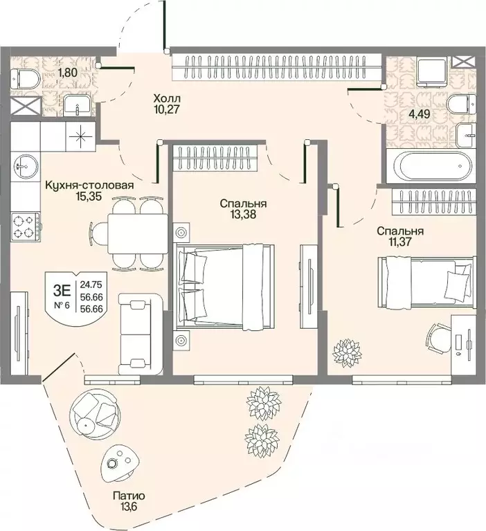 2-к кв. Ленинградская область, Всеволожский район, Бугровское ... - Фото 1