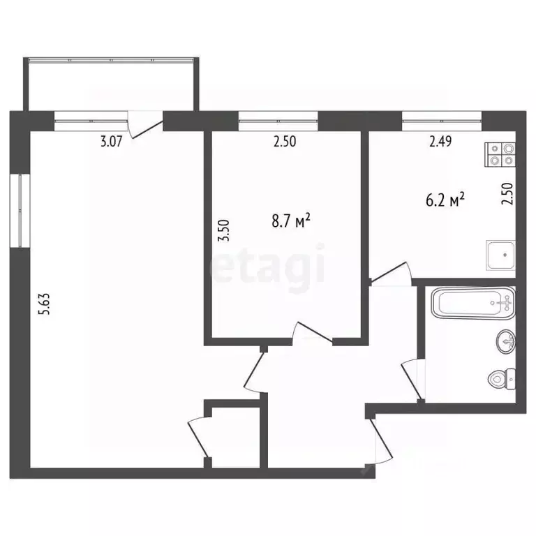 2-к кв. Омская область, Омск ул. 6-я Станционная, 35 (43.0 м) - Фото 1