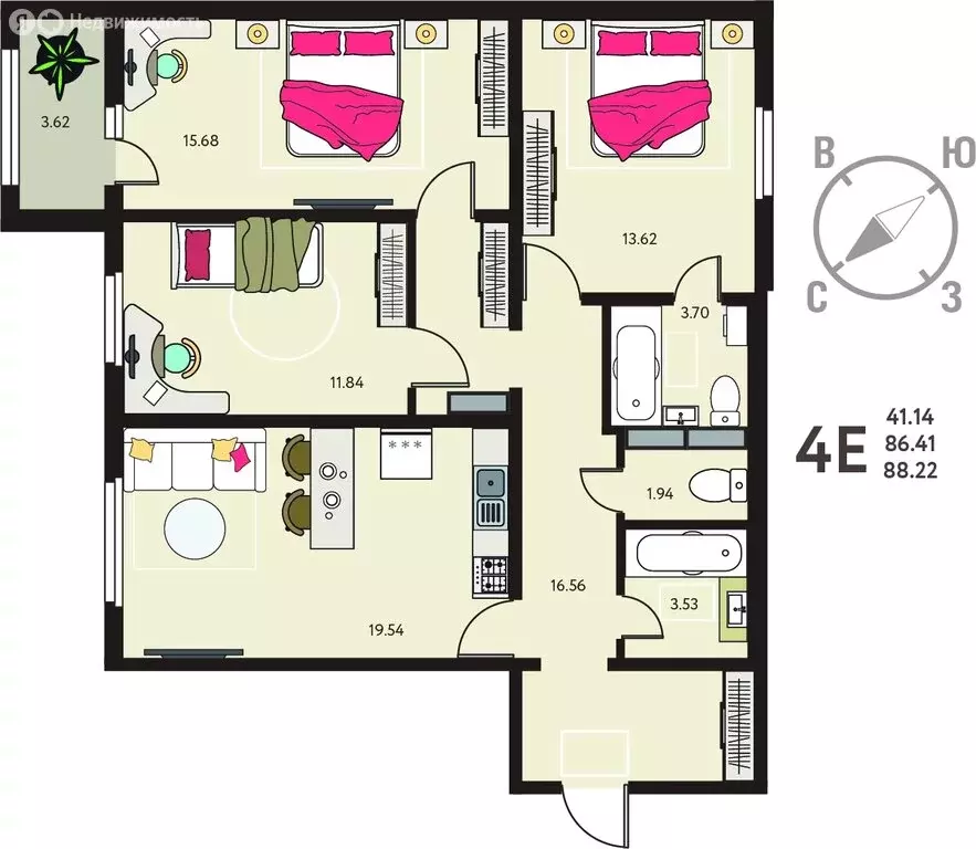 3-комнатная квартира: Курск, улица Энгельса, 115/6 (88.22 м) - Фото 1