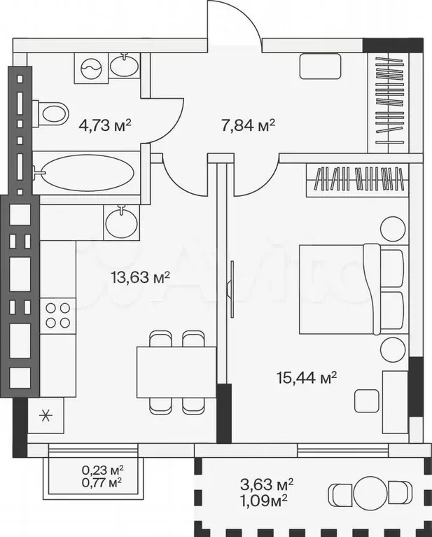 1-к. квартира, 43 м, 7/7 эт. - Фото 1