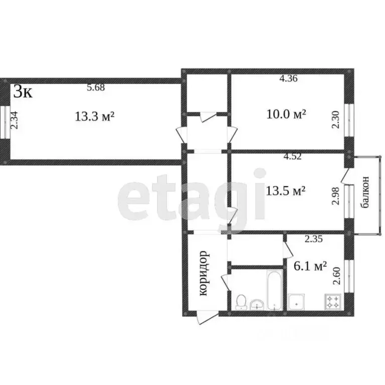 3-к кв. Белгородская область, Шебекино ул. Свободы, 48 (58.0 м) - Фото 1