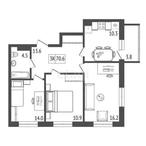 Продаётся 3-к квартира, 70.6 м - Фото 0