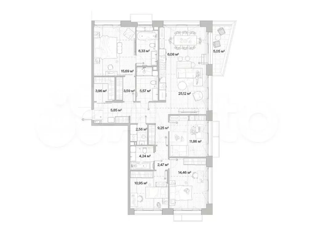3-к. квартира, 129,5 м, 5/12 эт. - Фото 0