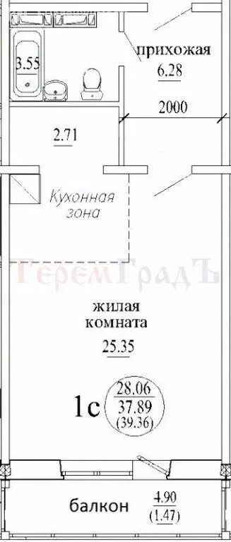 Квартира-студия: Новосибирск, улица Виктора Шевелёва, 38/1 (39 м) - Фото 1
