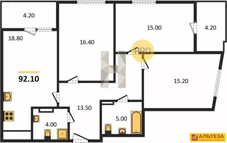 3-комнатная квартира: Калининград, улица Маршала Борзова, 109 (92.1 м) - Фото 1