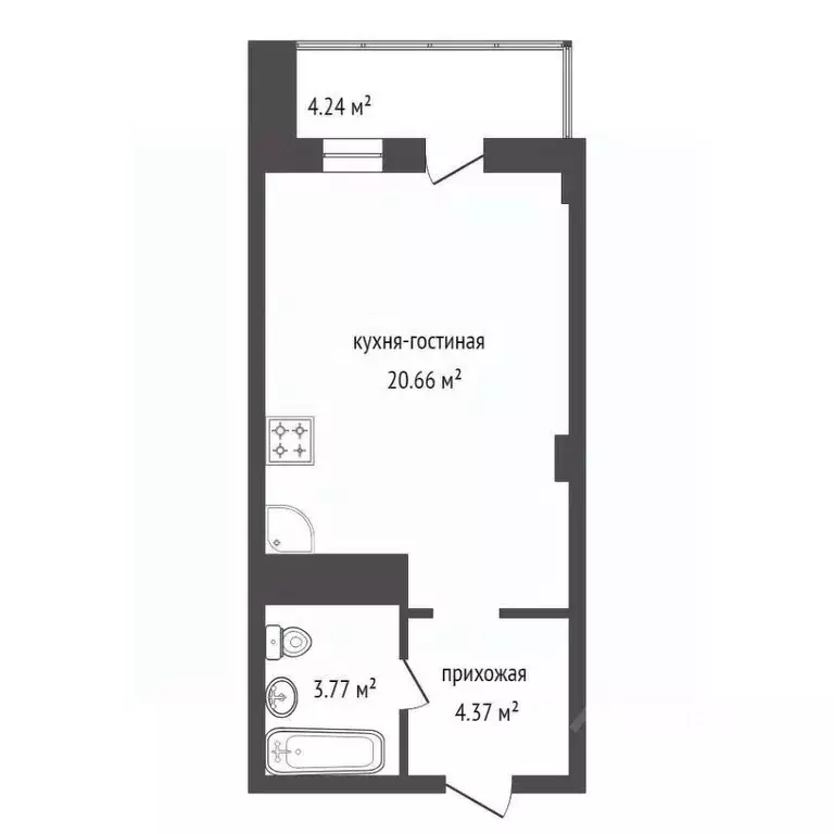 Студия Красноярский край, Красноярск Дудинская ул., 2Б (31.0 м) - Фото 1