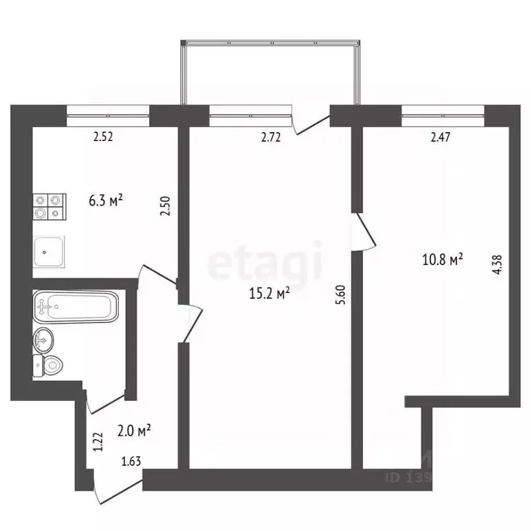 2-к кв. Тюменская область, Тюмень Северная ул., 35 (39.2 м) - Фото 2