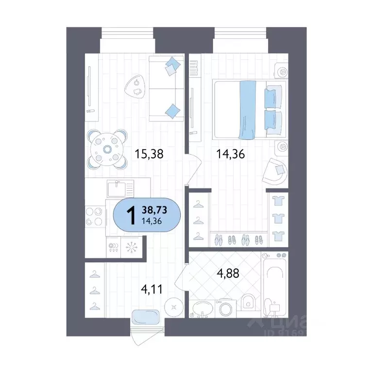 1-к кв. Брянская область, Брянск Бежицкая ул. (38.73 м) - Фото 1