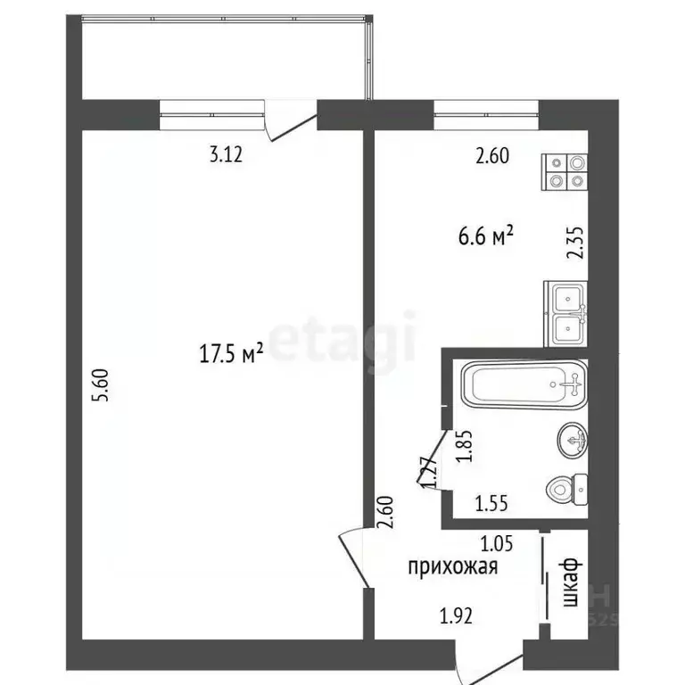 1-к кв. Иркутская область, Иркутск ул. Иосифа Уткина, 26 (31.2 м) - Фото 2