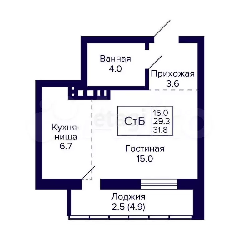 Квартира-студия, 31,8 м, 15/30 эт. - Фото 0