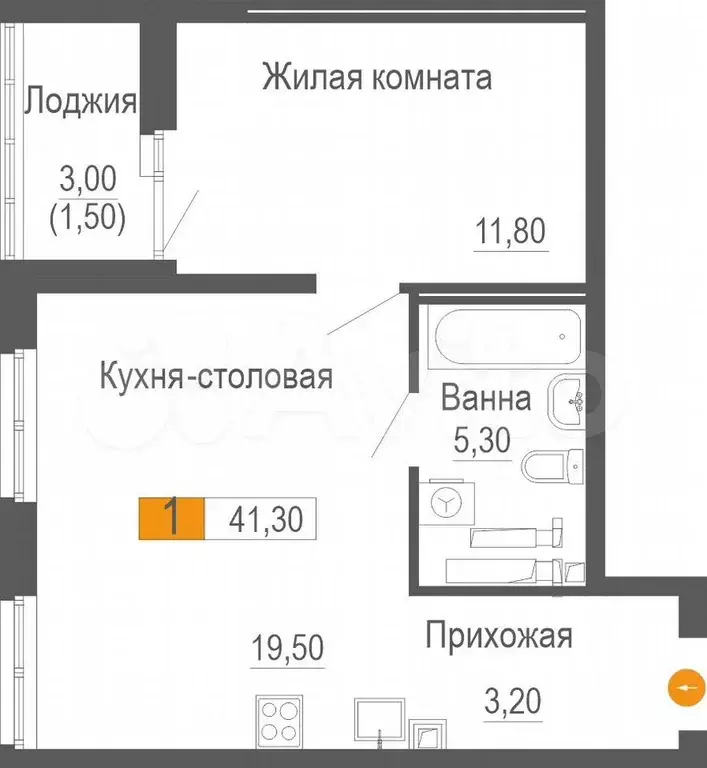 1-к. квартира, 41,3 м, 6/25 эт. - Фото 0