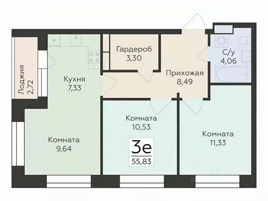 3-к кв. Воронежская область, Воронеж ул. Матросова, 64А (55.83 м) - Фото 0
