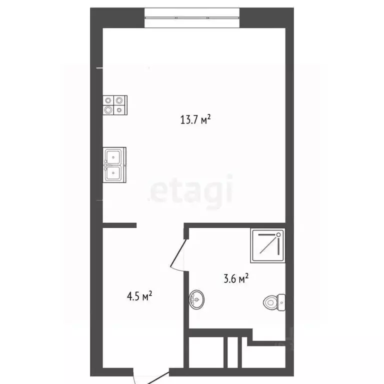 Студия Тюменская область, Тюмень ул. Республики, 204к17 (21.8 м) - Фото 1