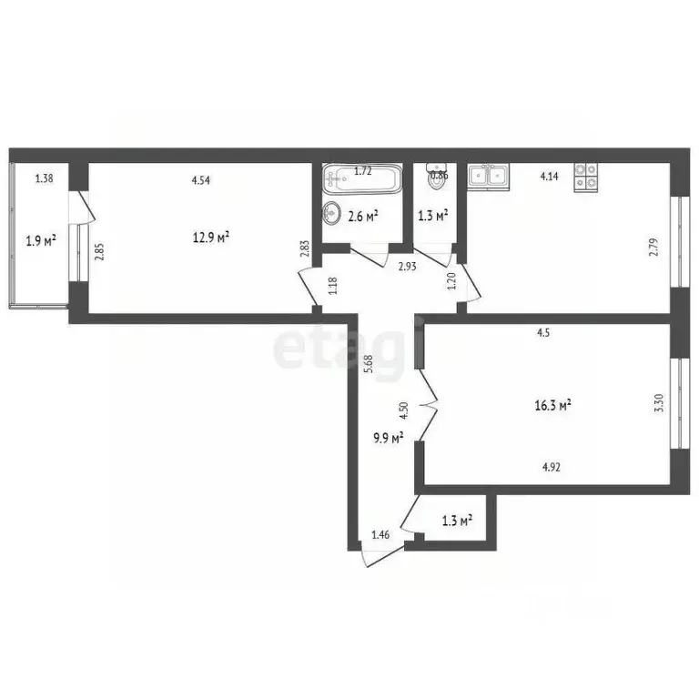 2-к кв. Башкортостан, Стерлитамак Коммунистическая ул., 110 (55.9 м) - Фото 1