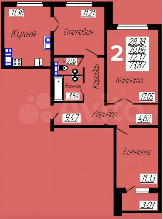 2-к. квартира, 74 м, 5/10 эт. - Фото 0