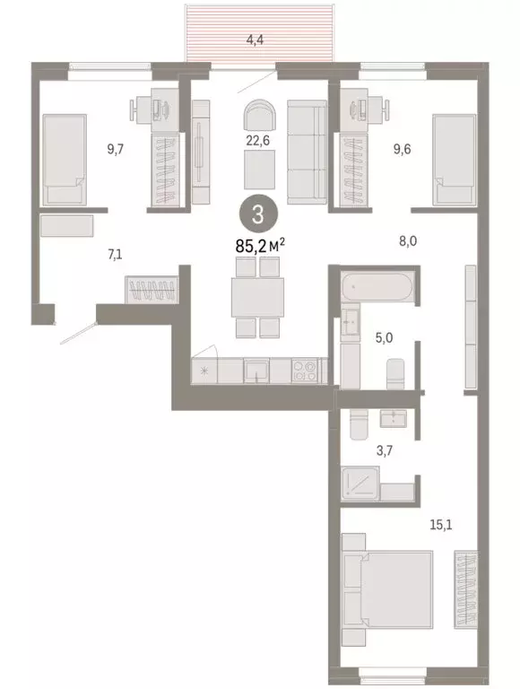 3-комнатная квартира: Омск, Кировский округ (85.16 м) - Фото 1