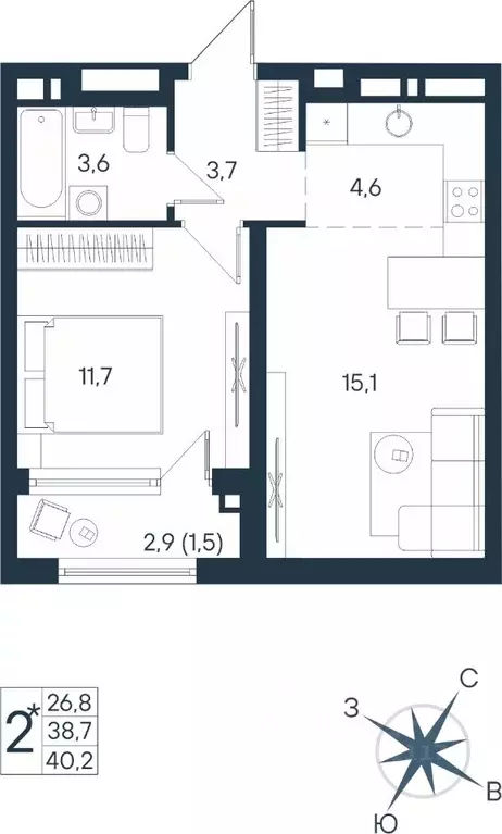 Студия Пермский край, Пермь ул. Космонавта Беляева, 17 (40.2 м) - Фото 1