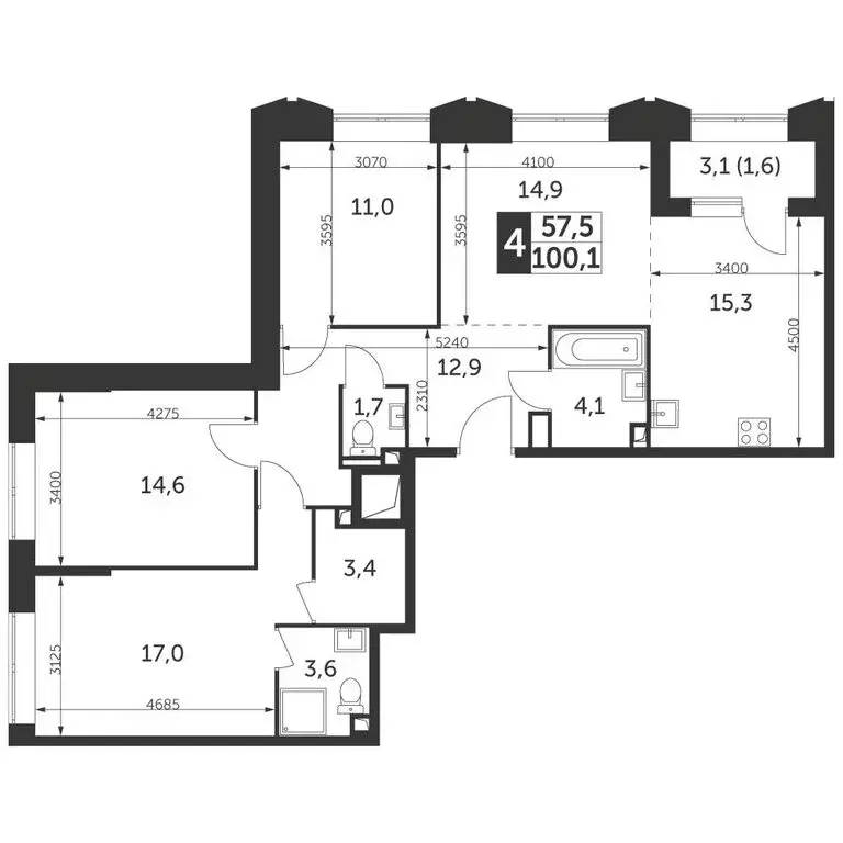 4-комнатная квартира: Москва, улица Вильгельма Пика, 1 (100.1 м) - Фото 1