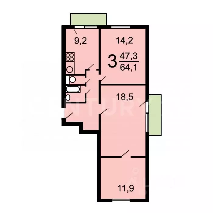 3-к кв. Москва Большая Черкизовская ул., 30К4 (64.3 м) - Фото 1