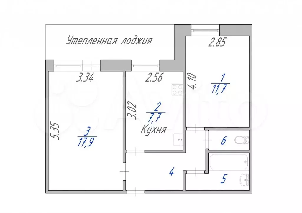 2-к. квартира, 55 м, 6/9 эт. - Фото 0