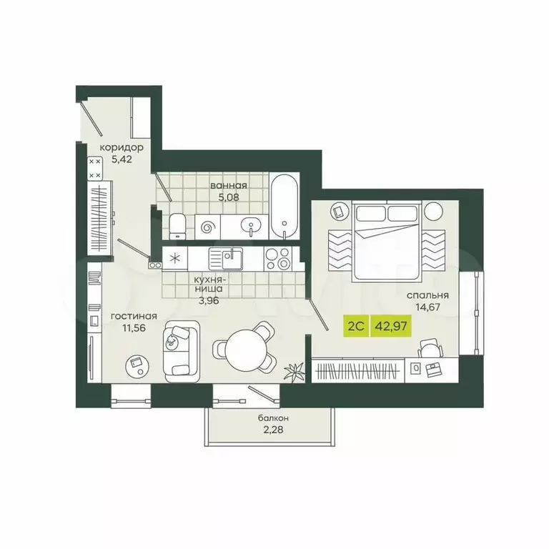 Квартира-студия, 43 м, 8/25 эт. - Фото 0