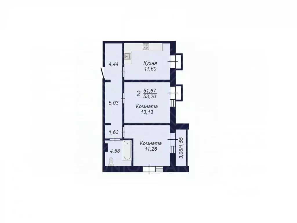 2-к кв. Челябинская область, Челябинск Заручейный кв-л,  (53.2 м) - Фото 1