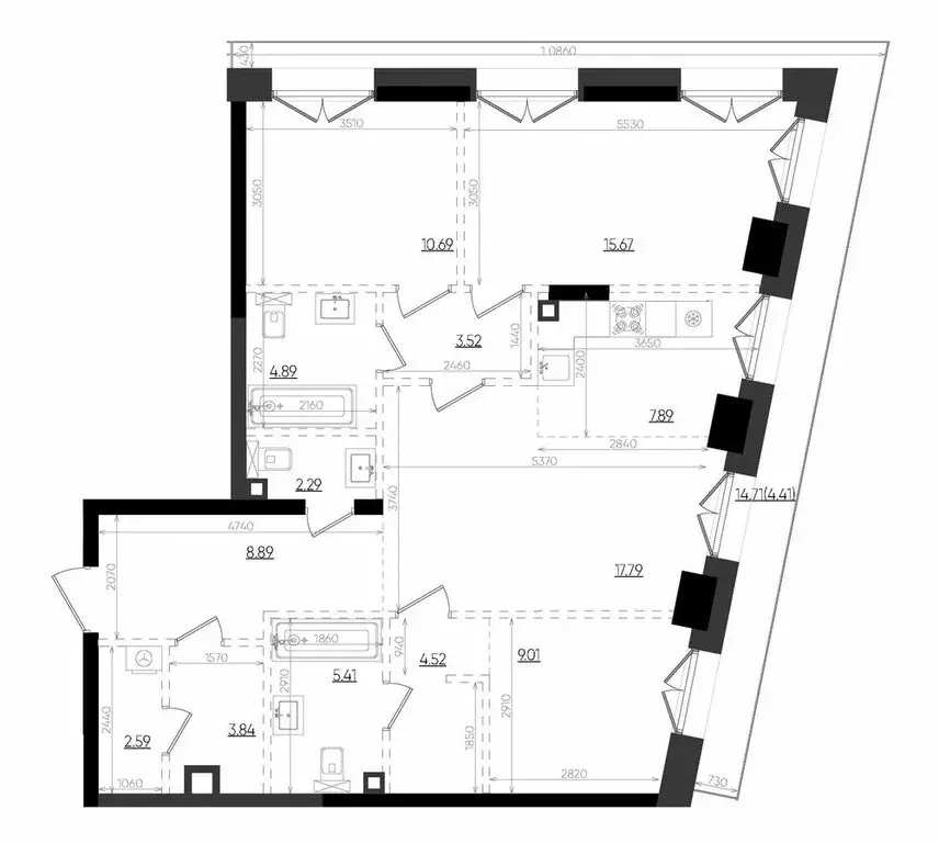 3-комнатная квартира: Казань, ЖК Яналиф (101.41 м) - Фото 1