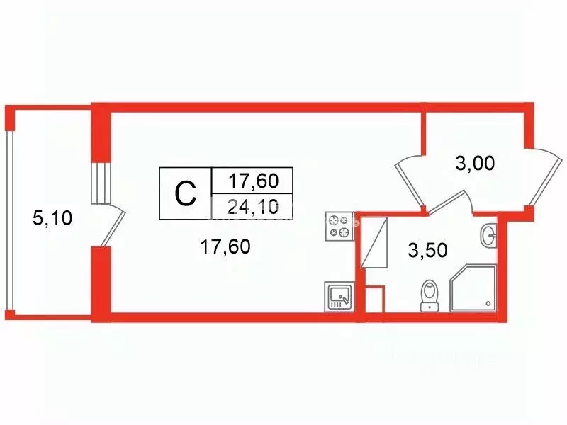 Студия Санкт-Петербург Манчестерская ул., 3к2 (24.1 м) - Фото 2