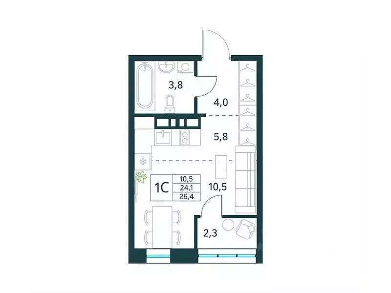 Студия Забайкальский край, Чита Хороший мкр, 15 (26.4 м) - Фото 1