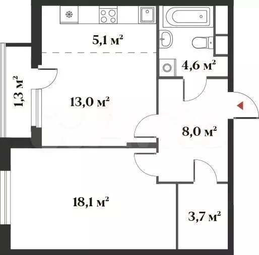 2-к. квартира, 52,5 м, 4/6 эт. - Фото 0