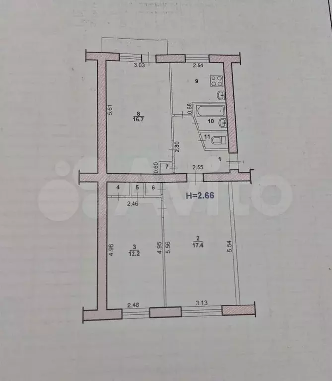 3-к. квартира, 61,4 м, 3/5 эт. - Фото 0