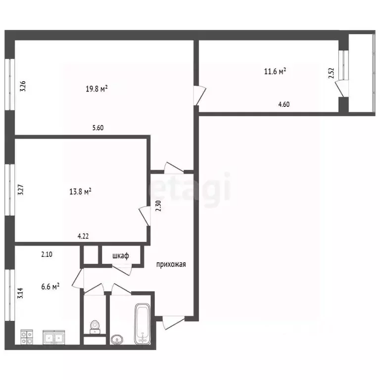 3-к кв. Москва Давыдковская ул., 10К6 (62.7 м) - Фото 2