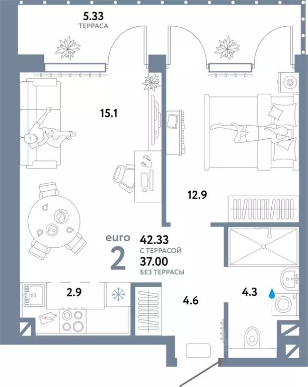2-к кв. Москва Озерная ул., 42С7 (42.33 м) - Фото 1